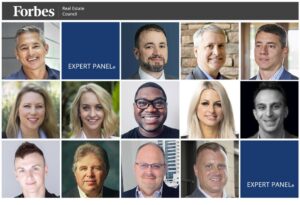 photo grid showing headshots of 13 Forbes Real Estate Council members including Rob Jafek
