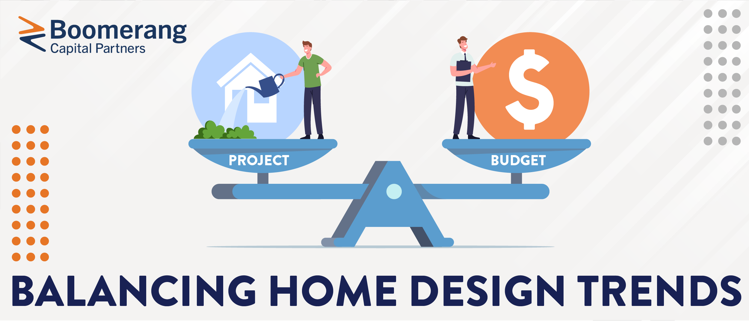 a large scale with a home designer on one side and a person with a budget and dollar sign on the other side